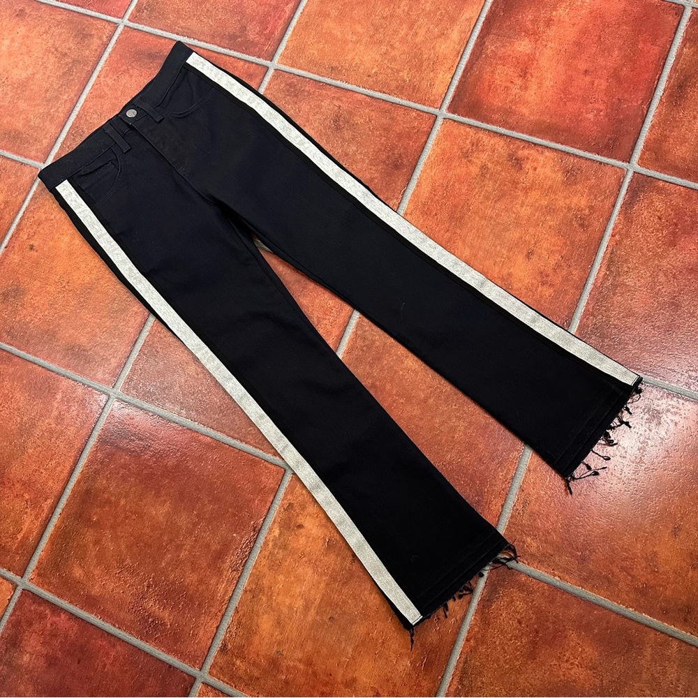 Veronica Beard Black Denim Jeans w/ Tuxedo Stripe